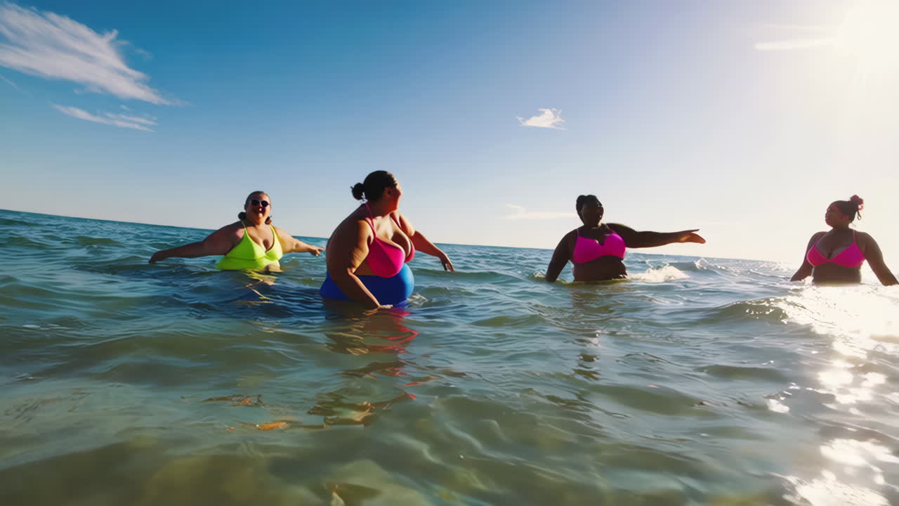 Friends building sandcastles and enjoying a sunny day at the beach