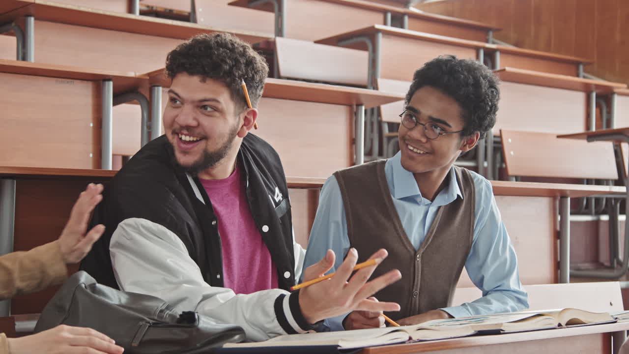 Multiethnic Students Having Fun during Lesson