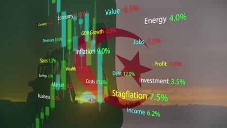 Animación-Del-Procesamiento-De-Datos-Financieros-Y-Bandera-De-Argelia-Sobre-Bomba-De-Petróleo