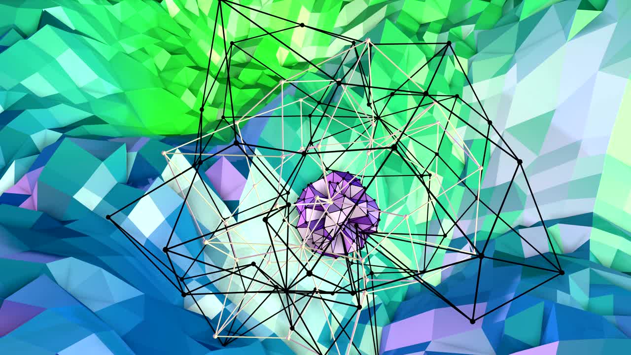 4k 로우 폴리 배경 애니메이션: 루프에서 순수한 3d 애니메이션으로 창의적인 간단한 로우 폴리의 배경. v9 구와 움직이는 프레임으로 푸른 녹색 풍경