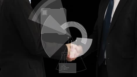 animation of scope scanning over businessman handshake