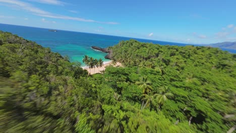 Playa-Onda-beach,-Samana,-Dominican-Republic---drone-fpv-shot