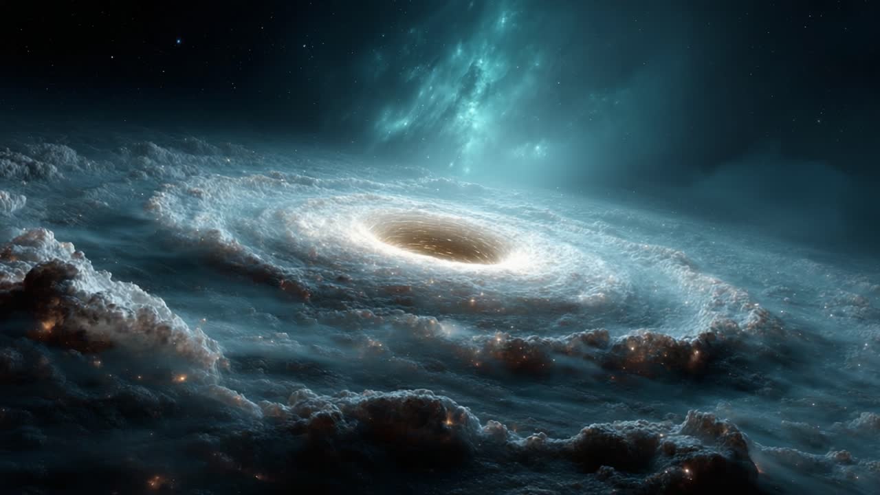 Captivating Cosmic View: A Stunning Transition of a Celestial Scene Depicting the Mysteries of a Spiral Galaxy Surrounded by Ethereal Cosmic Clouds and Stars