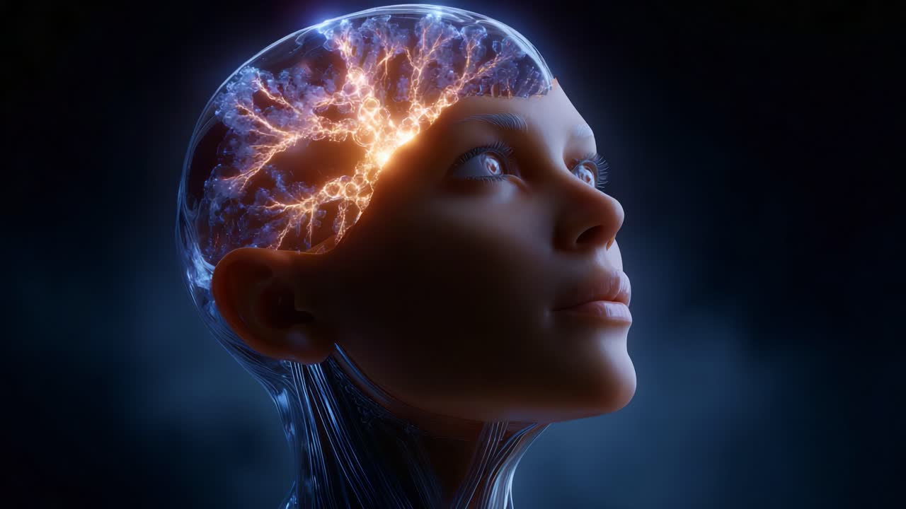 Exploring the Intricacies of Artificial Intelligence: A Futuristic Portrait of a Cyborg with a Glowing Brain, Symbolizing Innovative Thoughts and Advancements in Technology