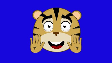 loop animation of the face of a cartoon tiger waving with his hands