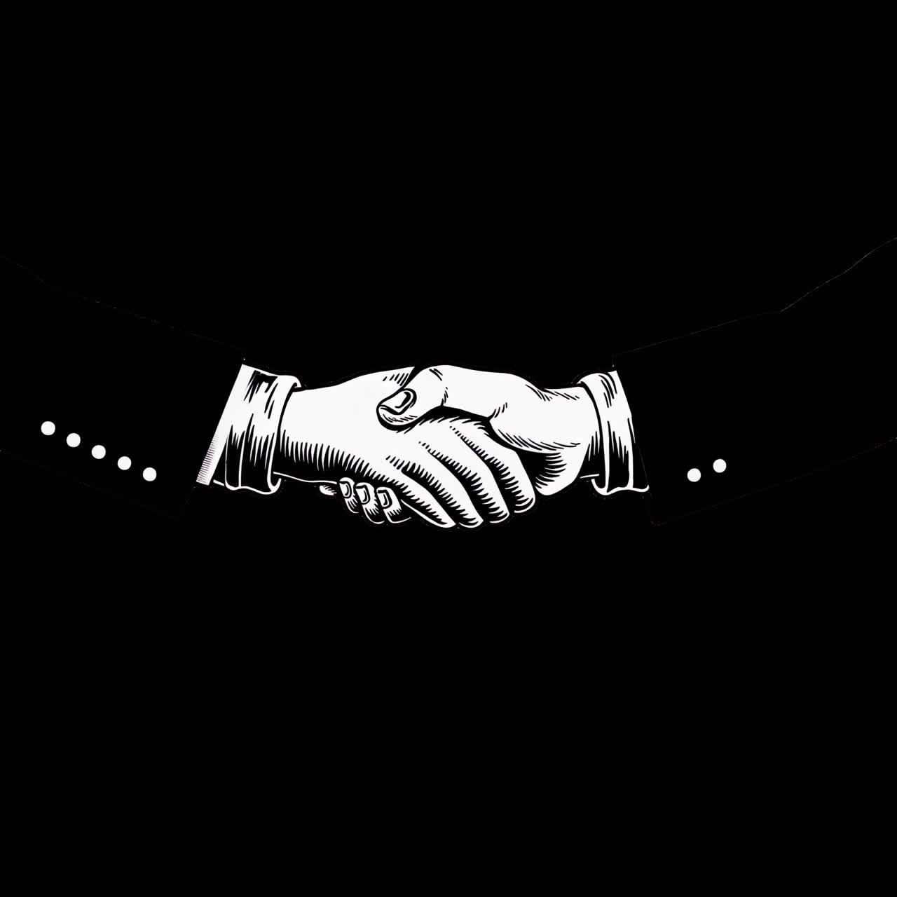 Vintage handshake business illustration animated overlay, transparent 4K video, alpha channel