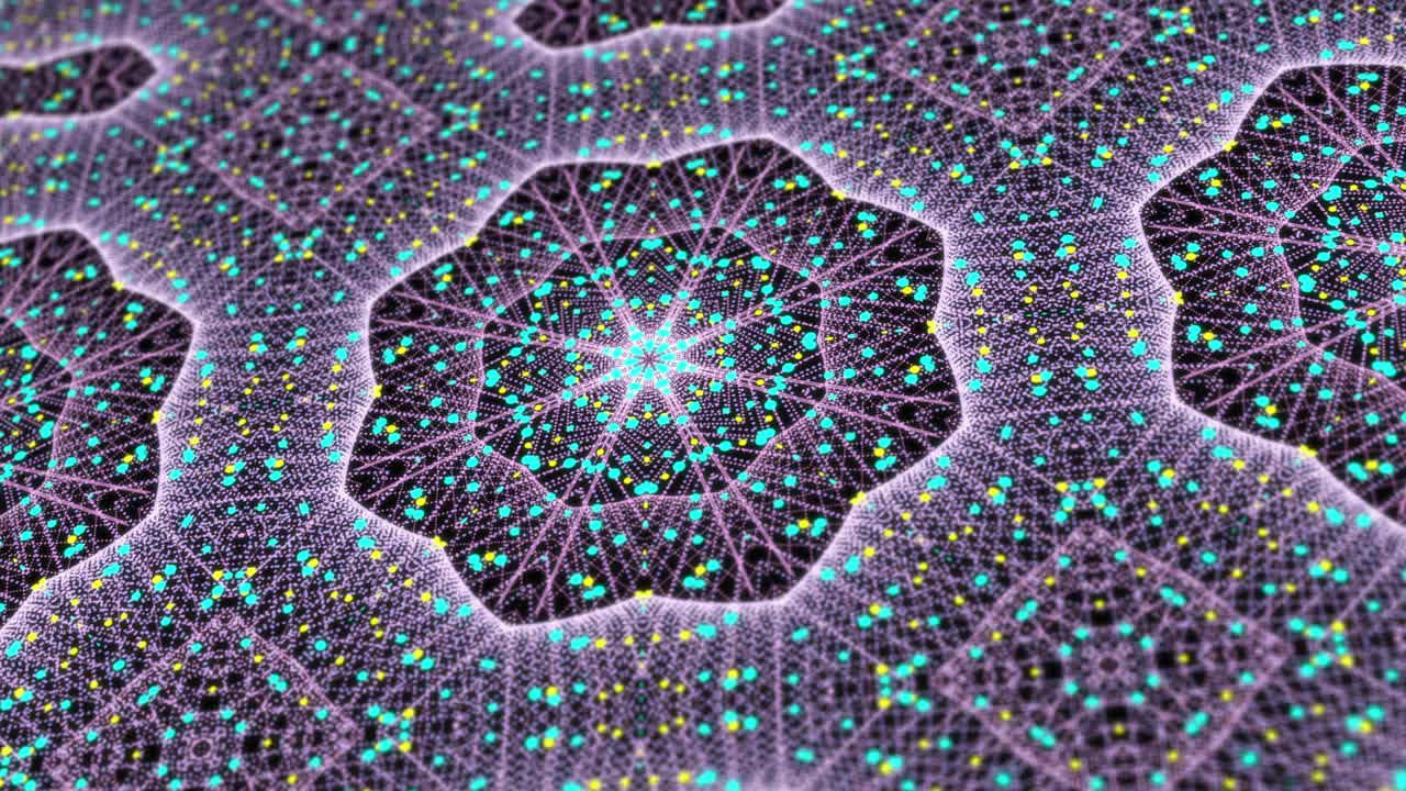 animación en bucle sin costuras abstracta del fractal de mandala digital. 4k partículas florales multicolores concepto de gráficos de movimiento de cuadrícula. fondo caleidoscópico para yoga, meditación, fitness, clubes, etc.