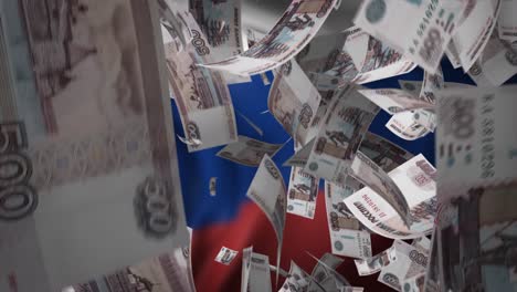 russian rubles falling against the russian flag