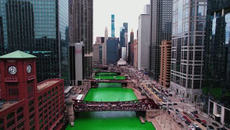 backwards amazing chicago aerial between buildings downtown during the st