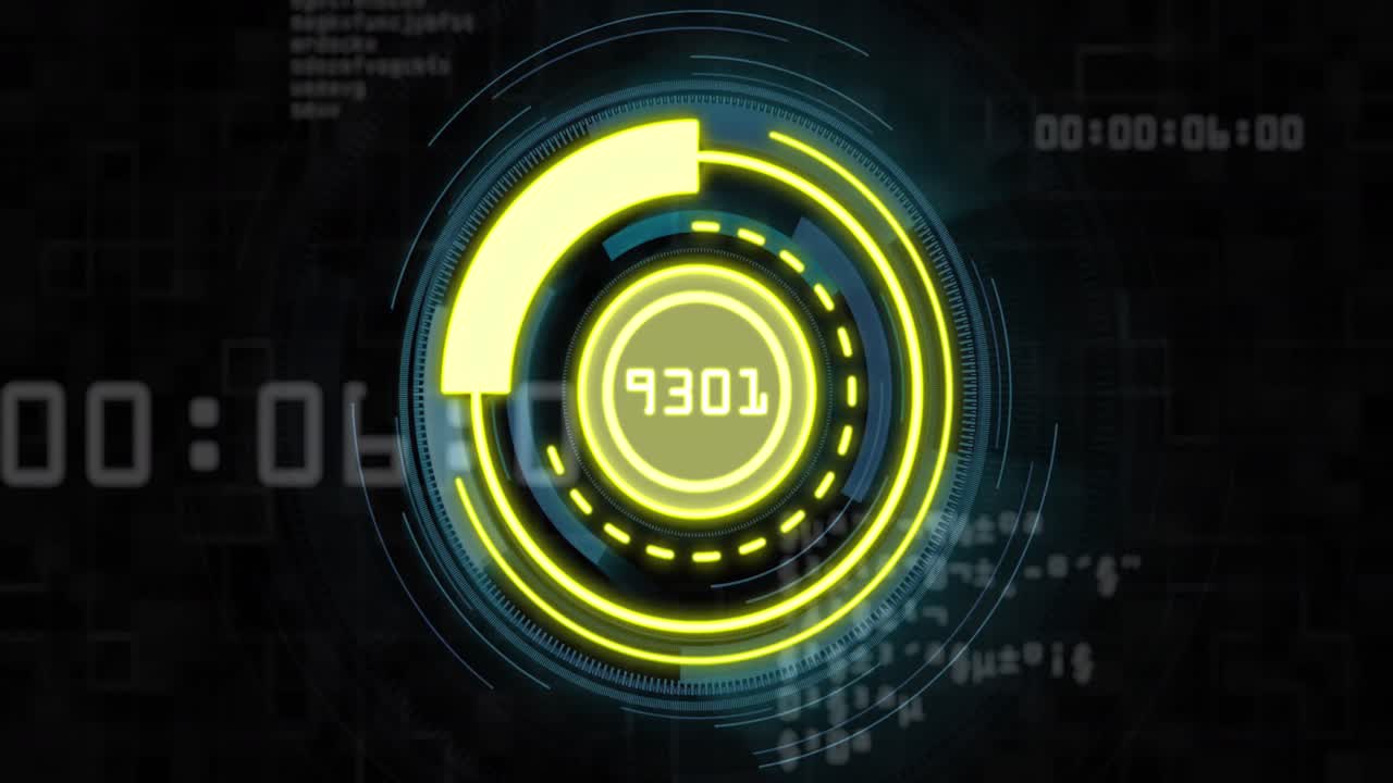 Animation of scope and data processing over dark background