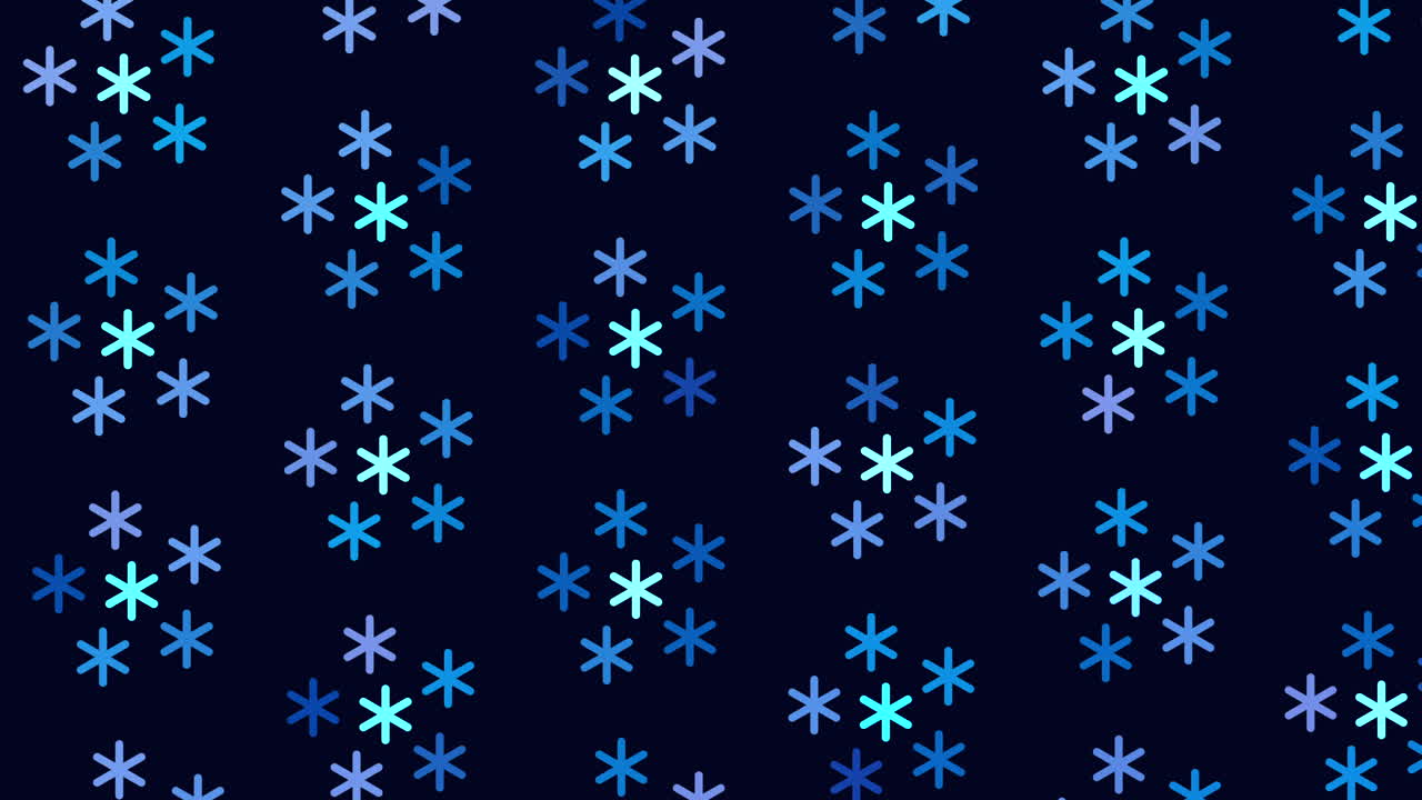Abstract winter snowflakes pattern in rows on black gradient
