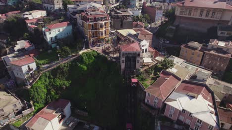 Vista-Aérea-Sobre-El-Ascensor-Reina-Victoria-Hillside-Funicular