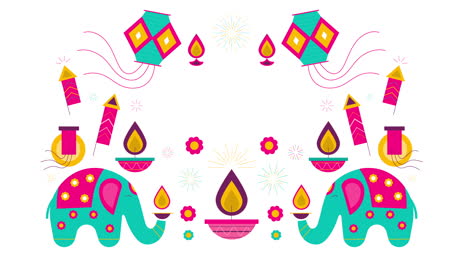 graphic animation celebrating festival of lights diwali with traditional symbols and happy diwali text