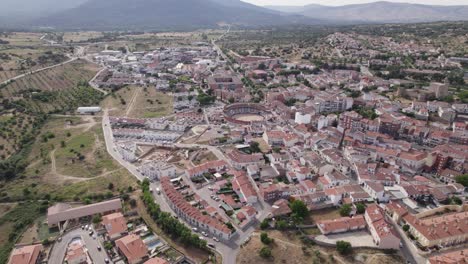 spanish san marti n de valdeiglesias municipality aerial view descending towards the legendary bullring