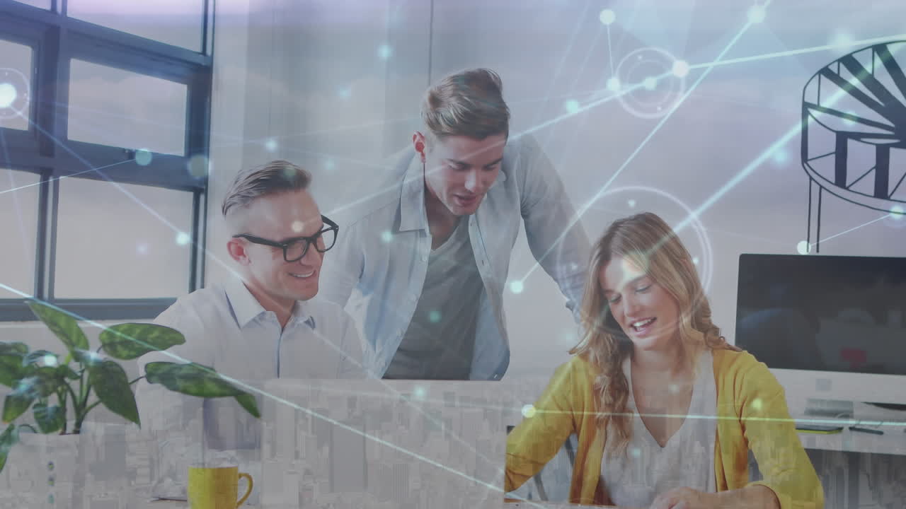 animación de la red de conexiones sobre los empresarios caucásicos en la oficina