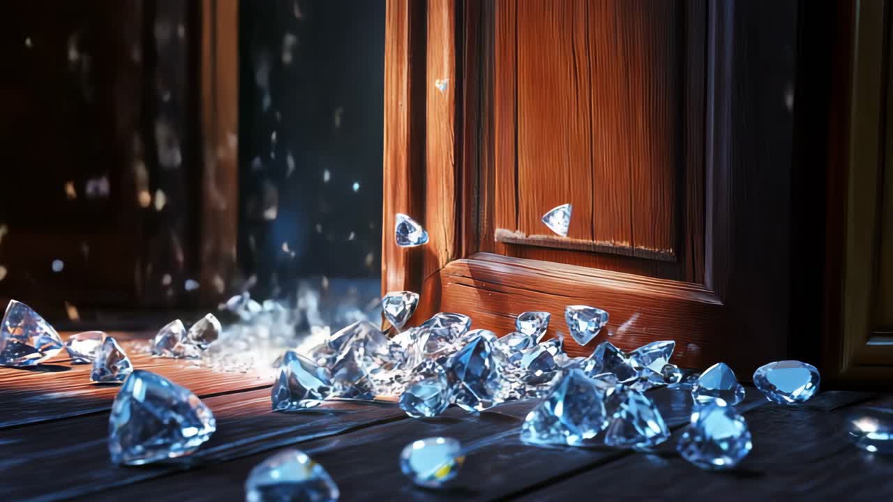 Diamonds Scattered on Wooden Floor by Open Door