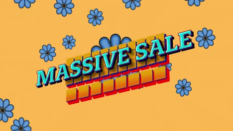 Animation-of-massive-sale-text-over-banner-and-flowers-in-background