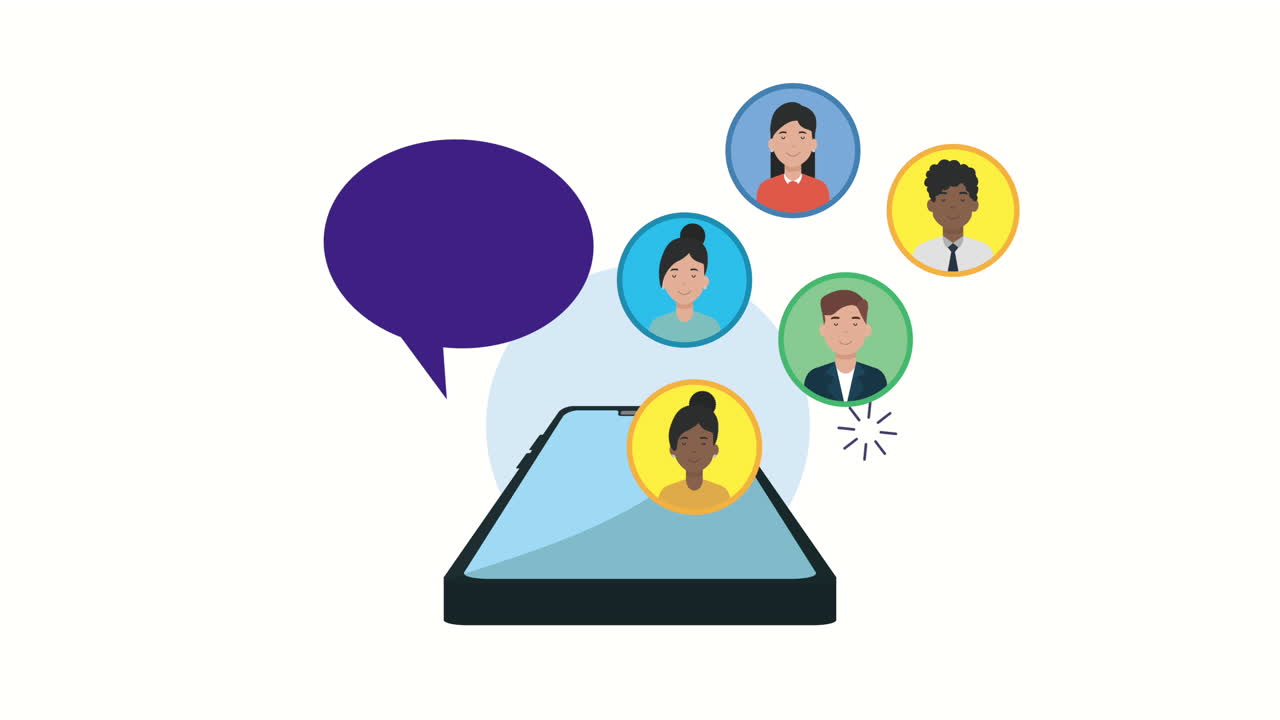 teléfono inteligente con animación de la comunidad de redes sociales