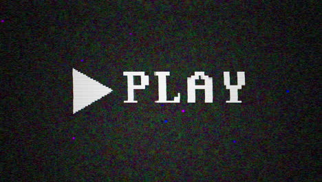 vintage monitor displays "play" icon flickering on paused vhs screen