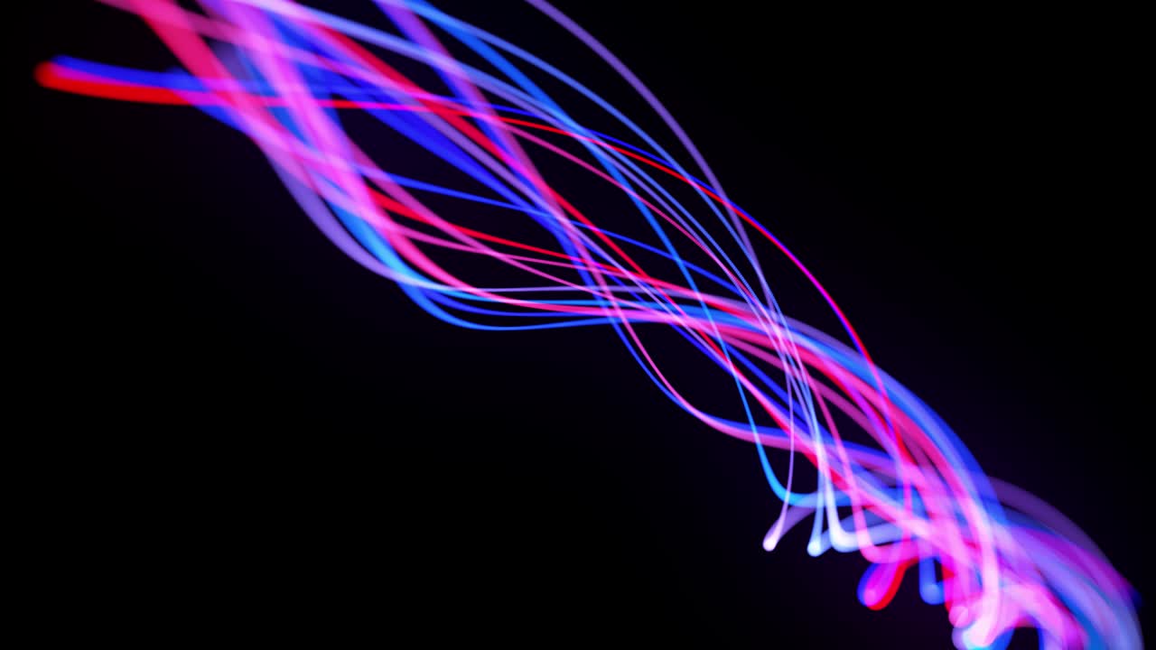 flujo de luz bg en 4k. fondo en bucle abstracto con senderos de luz, flujo de líneas de neón rojo azul en el espacio se mueven para formar formas en espiral en bucle. fondo de diseño de movimiento moderno de moda.