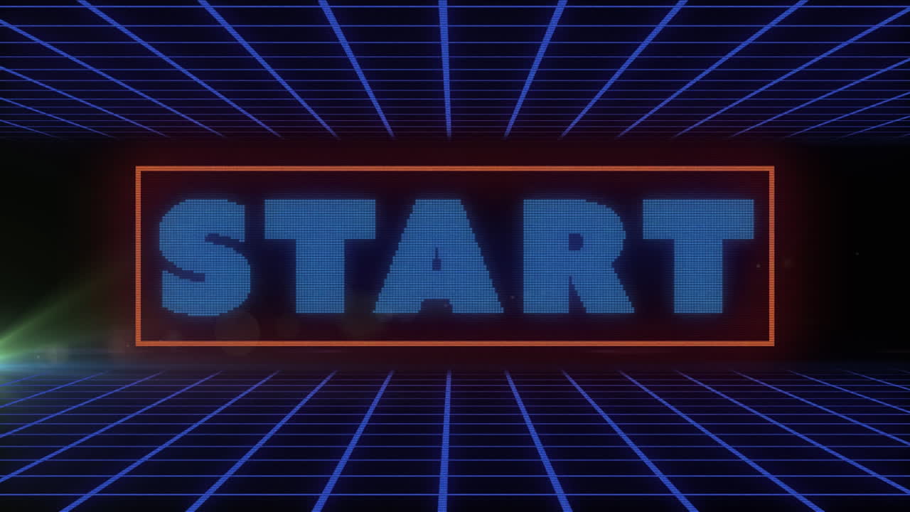 Animation of start text over blue grid