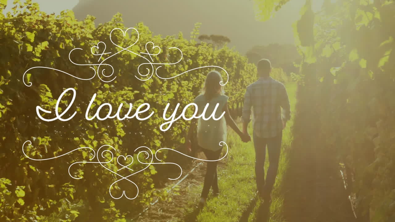 검은색 배경으로 사랑하는 커플과 함께 "i love you"의 애니메이션