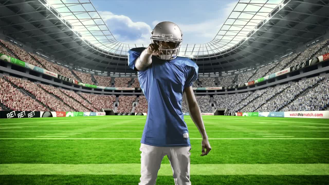 Hráč amerického fotbalu ukazuje prstem