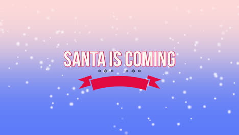 Santa-Is-Coming-with-fall-snowflakes-and-red-ribbon-in-blue-sky