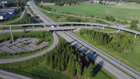 highway traffic infrastructure overpasses at kerava finland, aerial