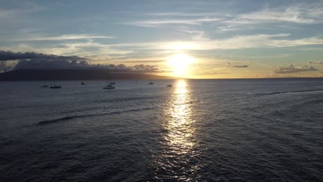 drone shot of sunset in hawaii with beautiful background