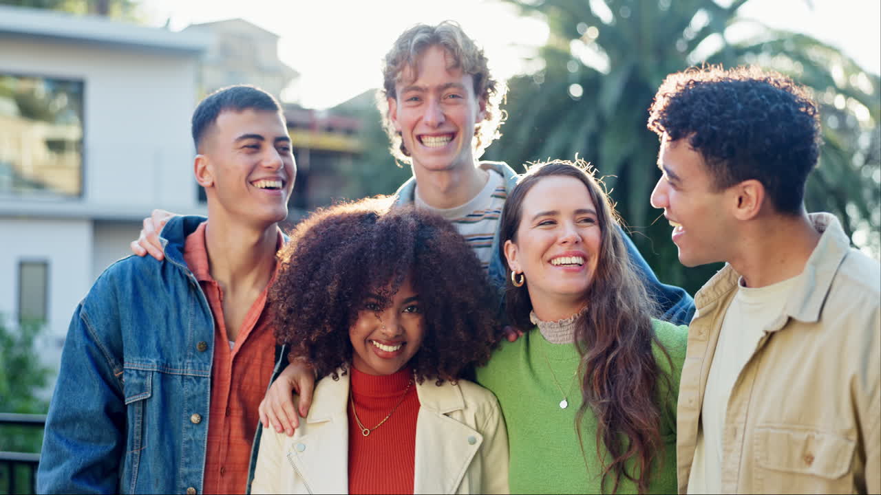 Group of Diverse Young Adults Smiling Outdoors