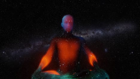 cosmic yogi made of light and stars moving infinite loop with galaxy as a background  - 3d illustration