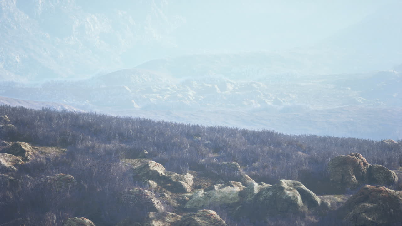 안개 가 가득 한 산악 풍경