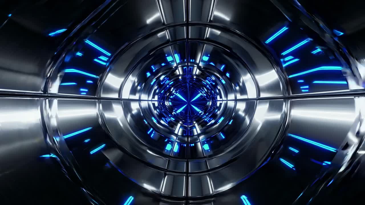 Futuristic Metal Tunnel with Glowing Blue Light