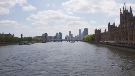 panoramic aerial of the river thames with the palace of westminster in london, england, united kingdom