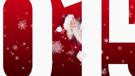 santa mirando alrededor de 2015 en el fondo festivo