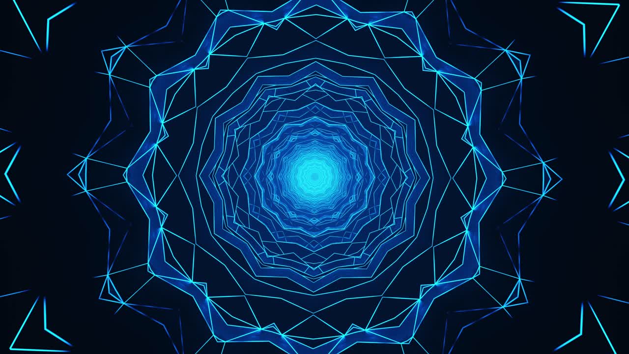 fondo abstracto azul con diseño circular en el centro. ciclo de caleidoscopio vj