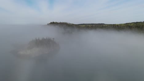 Fog-at-north-shore-minnesota,-lake-superior-landscape-aerial-footage