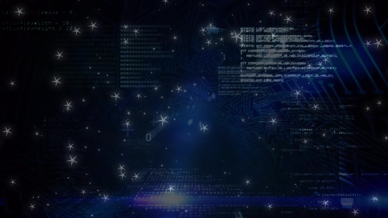 Animation of data processing and dots of light on black background