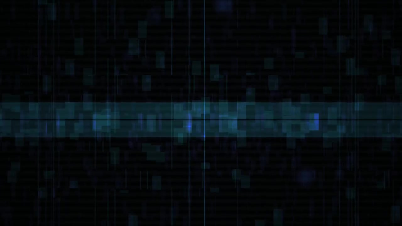 Abstract Digital Glitch Background with Moving Blue and Green Data Blocks