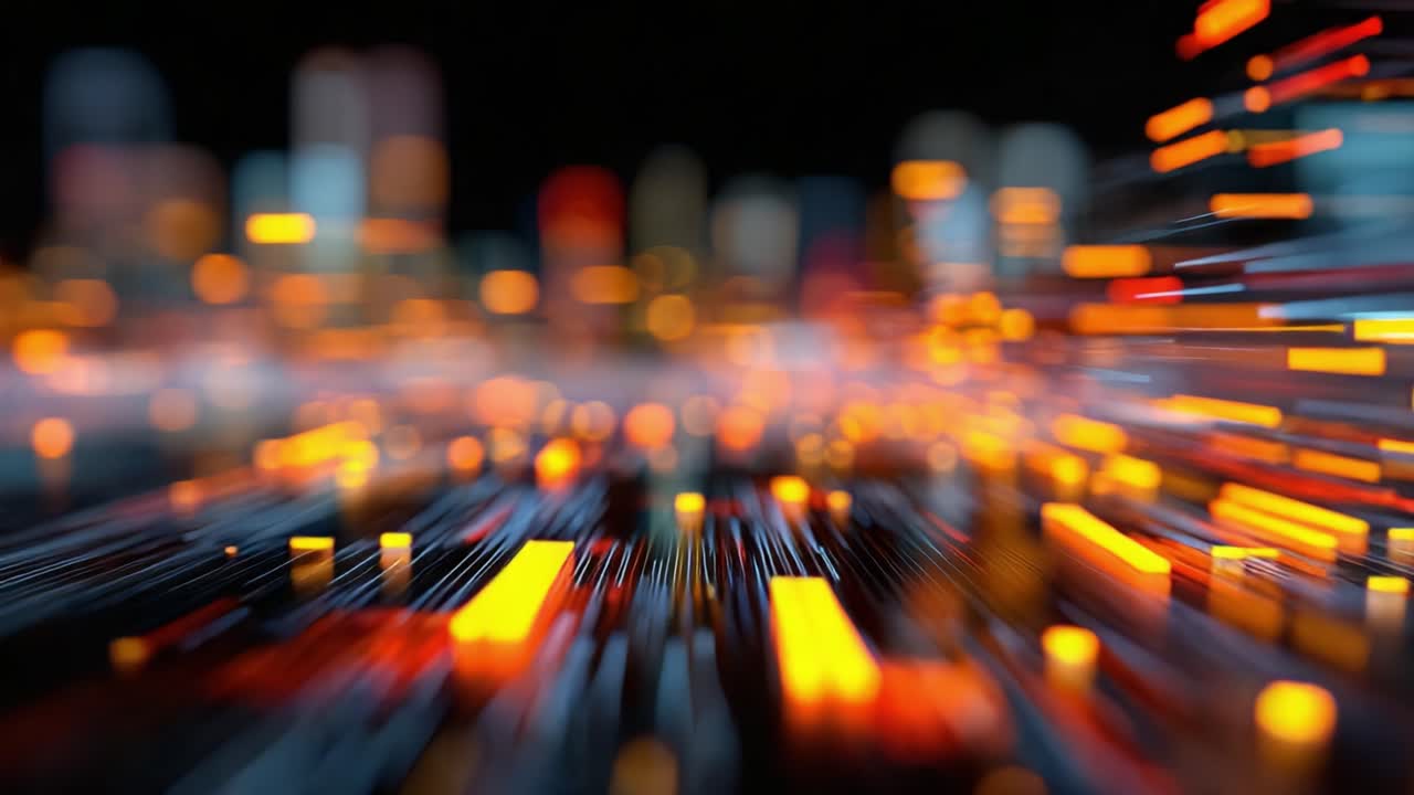 Dramatic Abstract Visuals Featuring Dynamic Light Trails and Colorful Patterns Creating a Vivid Sense of Motion and Energy in an Urban Landscape