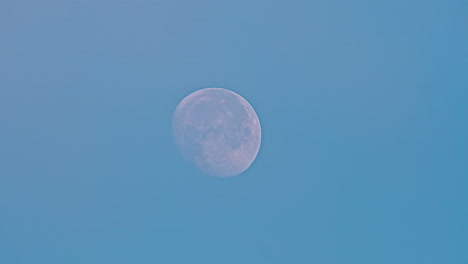 Tiro-De-Zoom-De-Lapso-De-Tiempo-De-Luna-Llena-Blanca-Elevándose-En-El-Cielo-Azul-Al-Aire-Libre