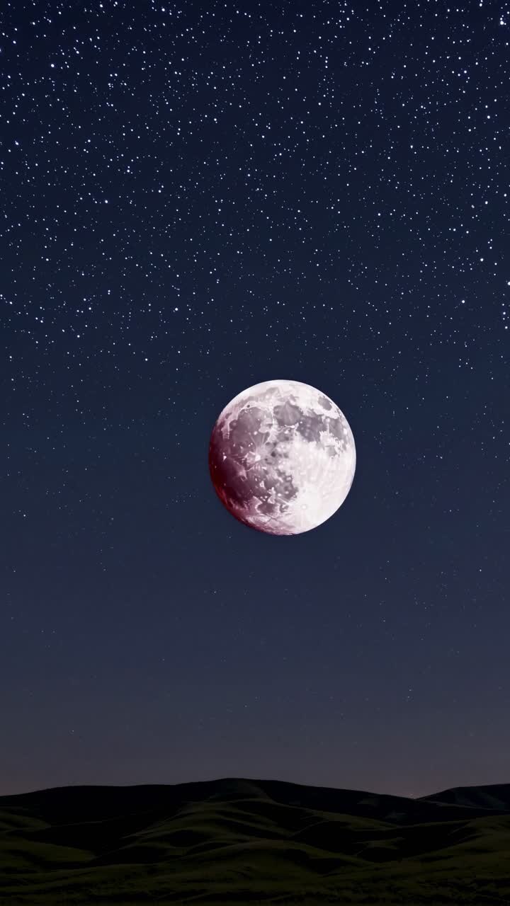 Um vídeo de um céu noturno sereno com uma lua cheia centralizada em um plano de fundo de estrelas