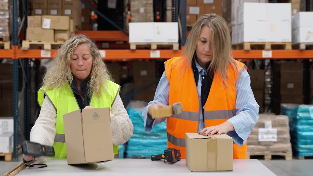 trabajadores de almacén que empacan cajas