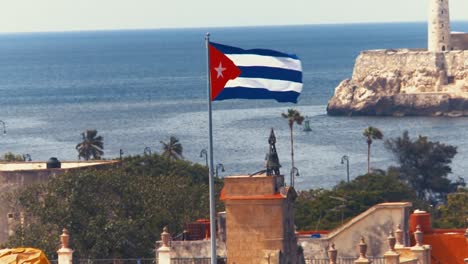 View-of-the-Morro-fort-and-castle-at-Havana,-Cuba-and-view-of-the-ocean