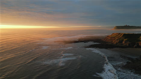 Establishing-Aerial-Drone-Shot-of-Cleveland-Way-at-Sunrise-in-Scarborough