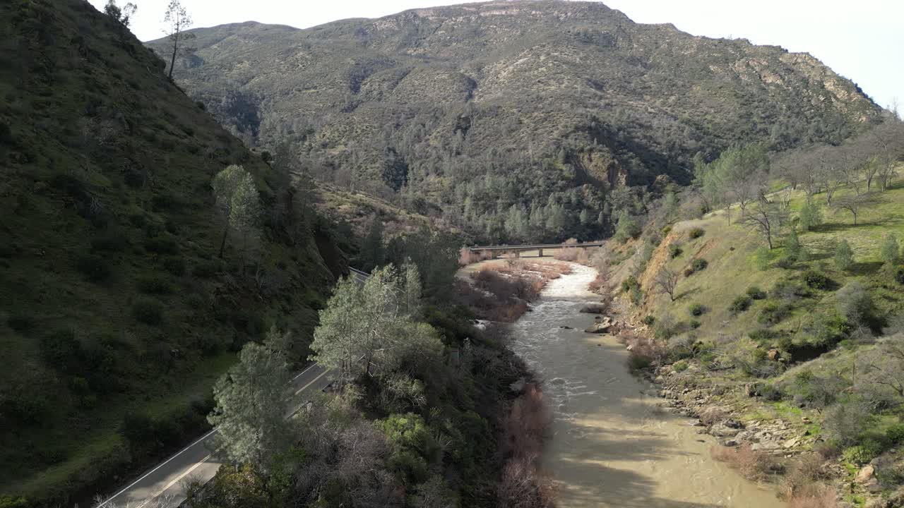 From above, Cache Creek appears as a ribbon of water cutting through the rugged California countryside.