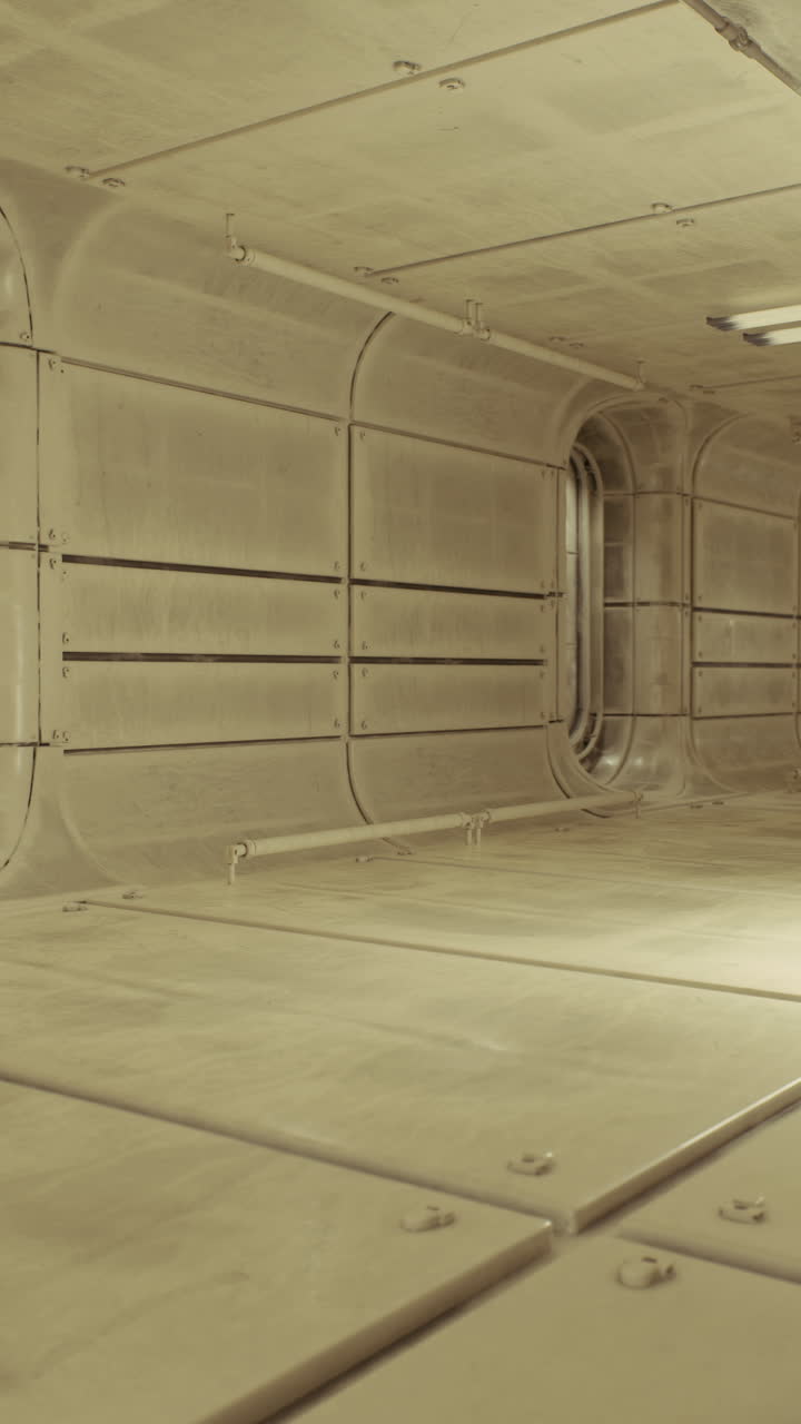 Vacant habitat passage featuring rounded portholes and smooth surface panels