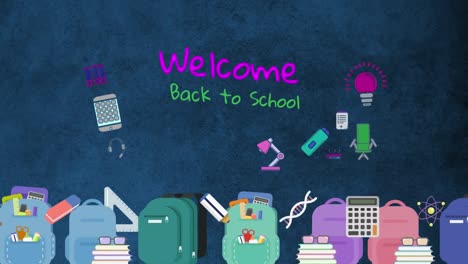 welcome back to school text against school icons
