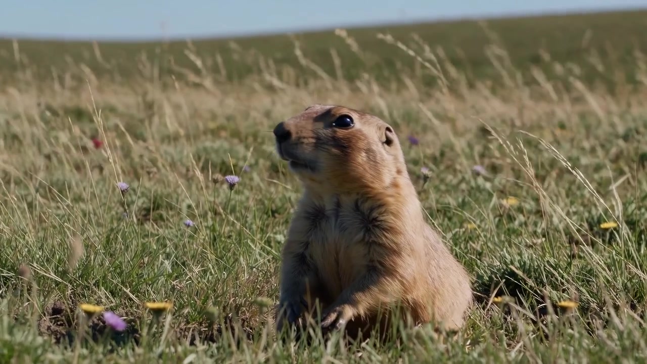 Prairie Dog Standing Alert in a Sunny Grassy Field